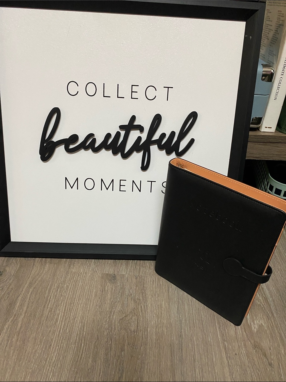 Black and Tan Leather Picture Frame Accent with Inspirational Print